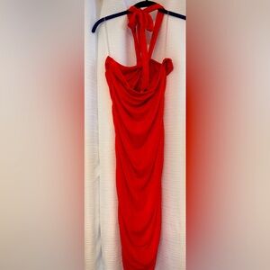 Almost Famous Red/Orange Sleeveless Halter Bodycon Dress, size L